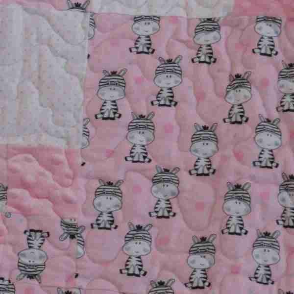 Zebras in  Pink and Gray Baby Quilt - Image 4