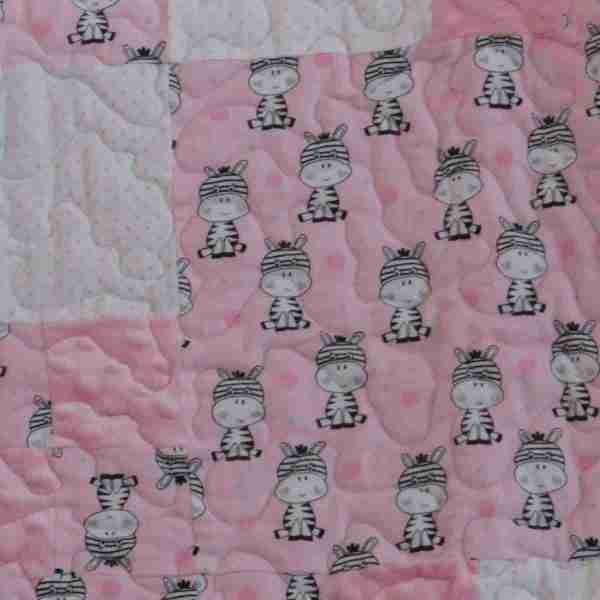 Zebras in  Pink and Gray Baby Quilt - Image 5