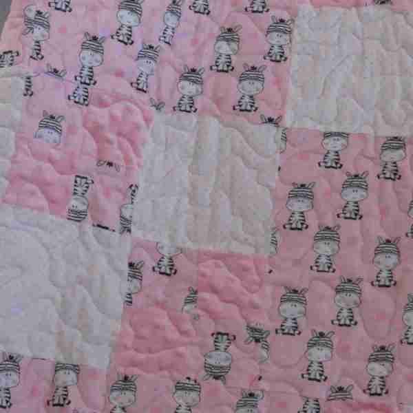 Zebras in  Pink and Gray Baby Quilt - Image 8
