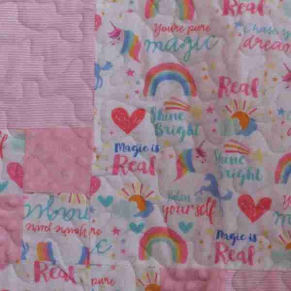 Pink Unicorns and Rainbows Baby Quilt - Image 4