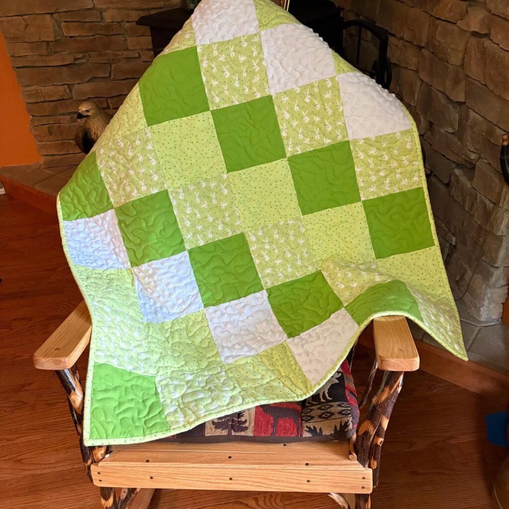 Bunny handmade baby quilt for girls